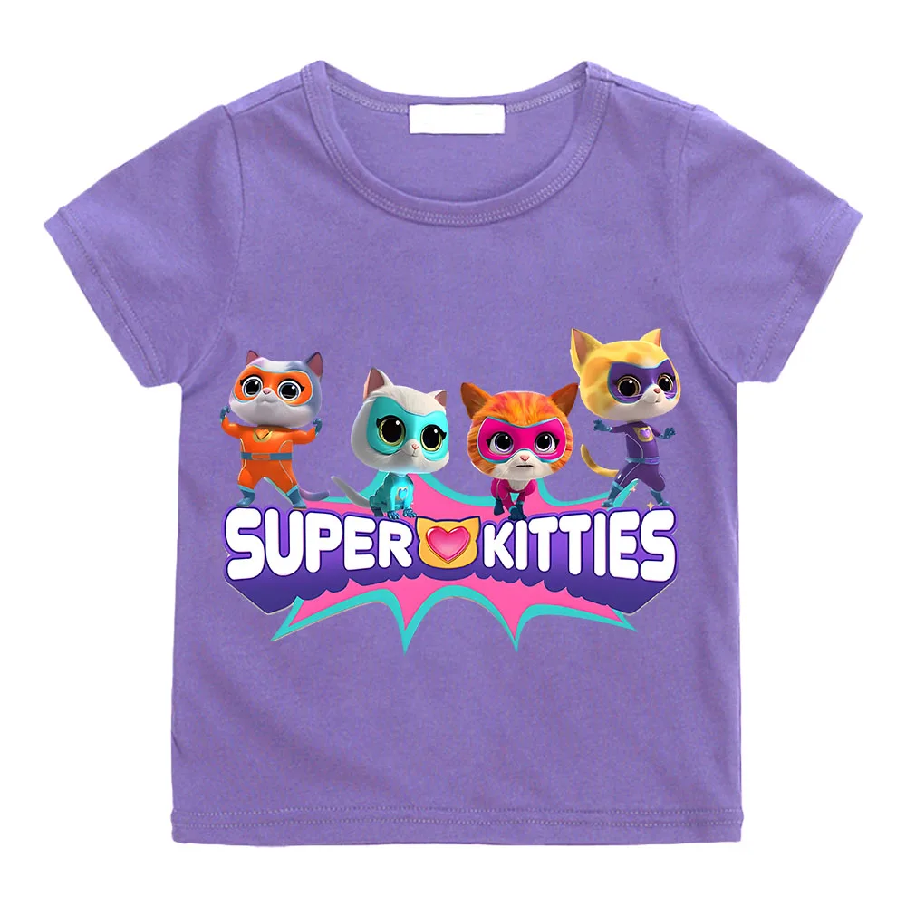 SuperKitties Summer 100% Cotton T-shirt Boy Cartoon Pride Tshirt Short Tops Y2k One Piece Print Anime Tees Kids Clothes Girls 6