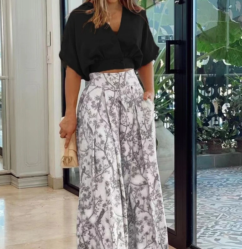 Women's Urban Style Suits 2024 Spring Summer Latest Fashion Sexy V-Neck Short Sleeved Pants Temperament Commuting Two Piece Set