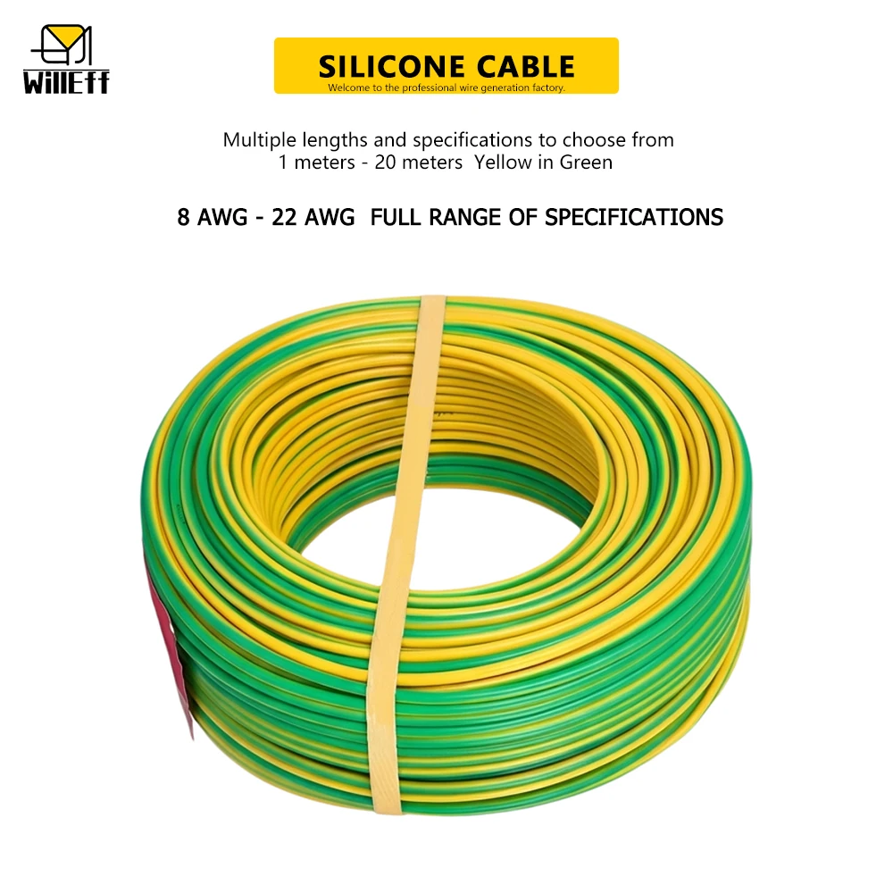 High-Quality Flexible Silicone Electrical Wire - Yellow in Green, Ultra-Soft Extension Cable, 13 AWG