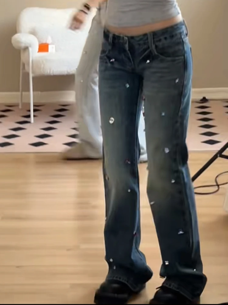 QWEEK Y2K Vintage Flare Jeans Women 2023 Korean Style Bootcut Streetwear Jeans Basics Casual Harajuku Fashion Low Waist Pants