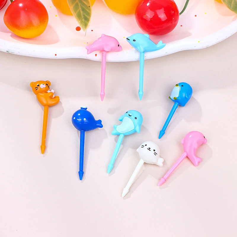 

8Pcs Fruit Fork Food Grade Plastic Mini Cartoon Kids Cake Fruit Toothpick Bento Lunch Bento Accessories Party Decoration