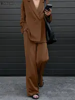Fashion Women Loose Pants Sets 2023 ZANZEA Long Sleeve Shirts Wide Leg Pants Oversized Office Lady Outfits Tracksuit Streetwears - Image 2