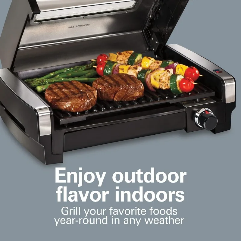 Electric Searing Grill with Viewing Window & Adjustable Temperature Control to 450F, Surface Serves 6, Removable Nonstick Grate 2
