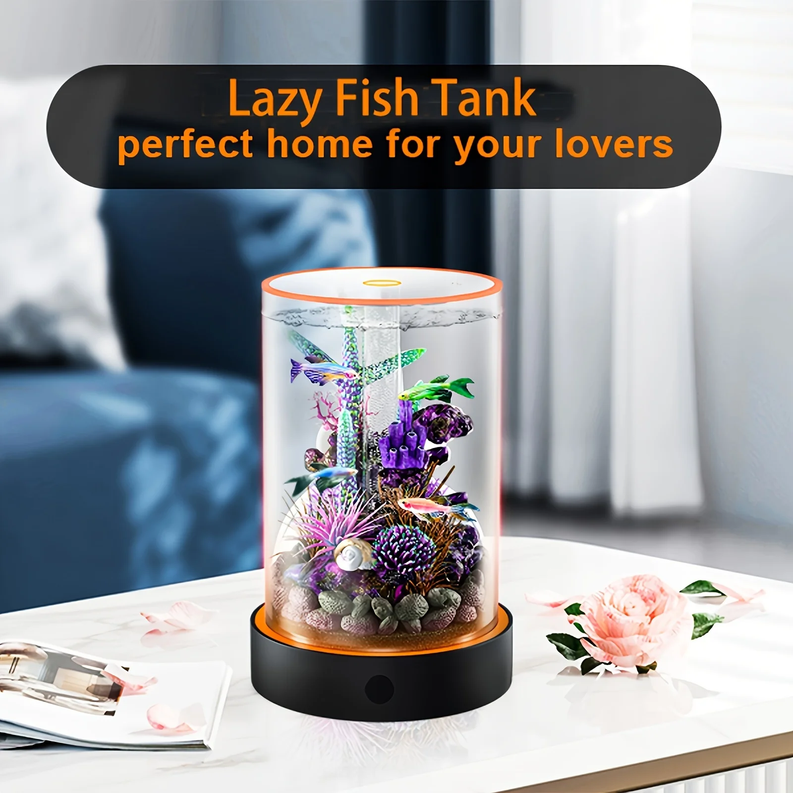 

Fish Tank Starter Kits, Acrylic Transparent Betta Fish Tank Kit With Filter, 6 Colorful Led Light Self Cleaning Fish Aquarium Ki