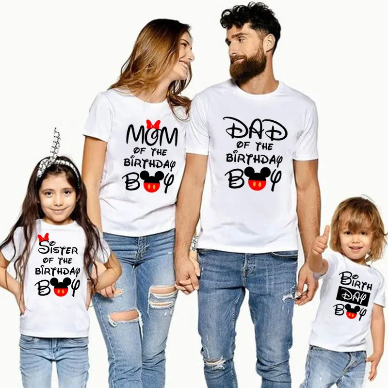 thumbnail image 2 of Conjuntos familiares a juego para cumpleaños de niño, temática de dibujos animados de ratón, camiseta de aspecto familiar, ropa de fiesta, padre, madre, hija, hijo, 2 of 5