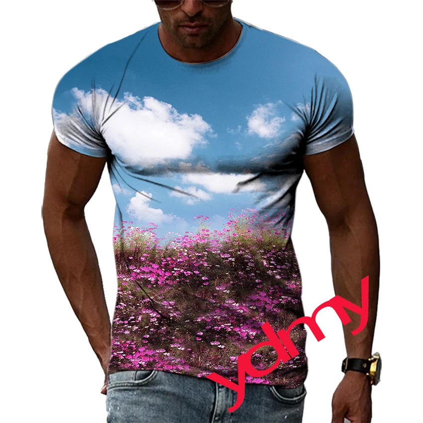 

New Summer Tide Landscape Picture Men T-Shirts Casual 3D Print Tees Hip Hop Personality Round Neck Short Sleeve Tops