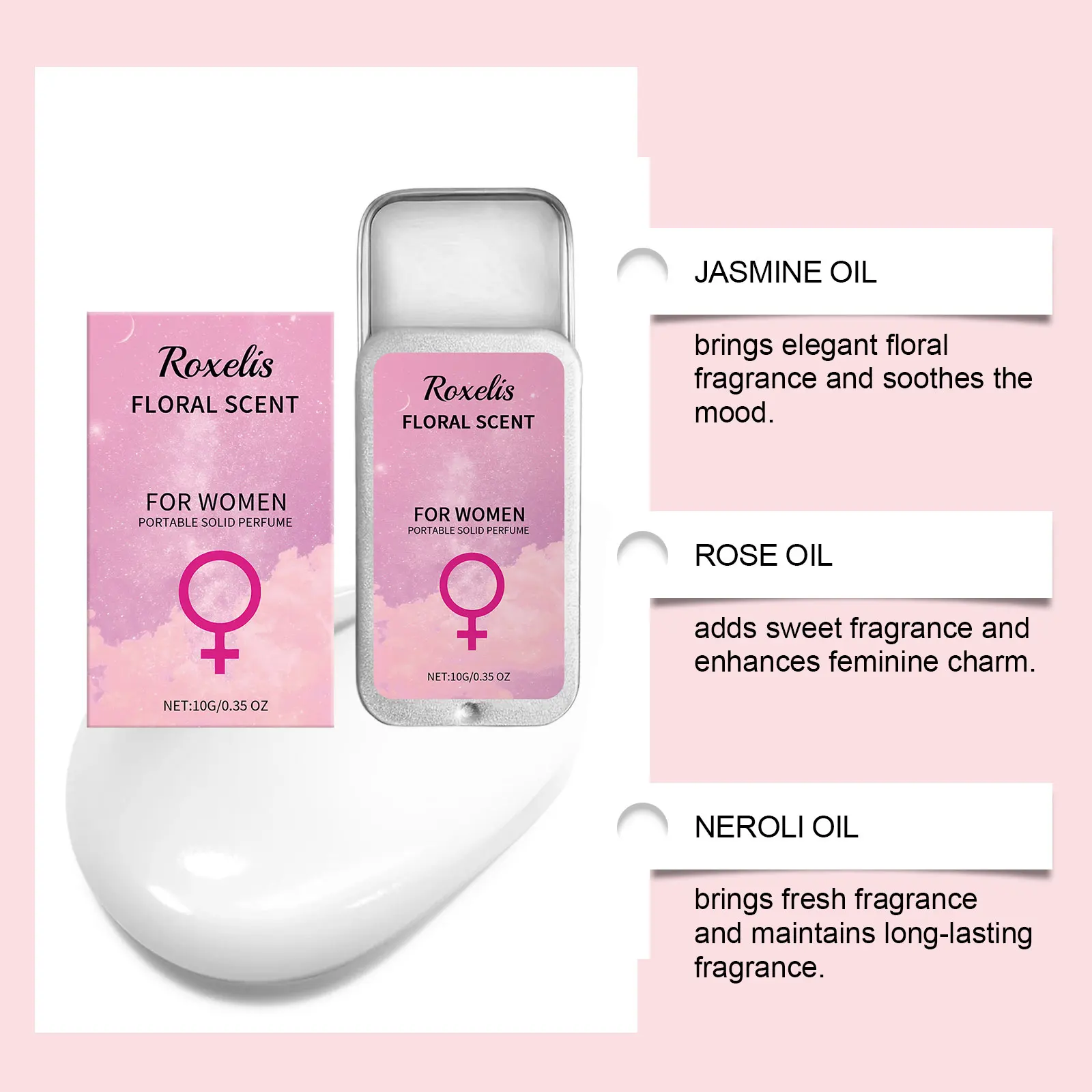 Roxelis Tragbares festes Parfüm für Damen, blumiger Duft, fester Parfümbalsam, ideal für unterwegs_voghion.com