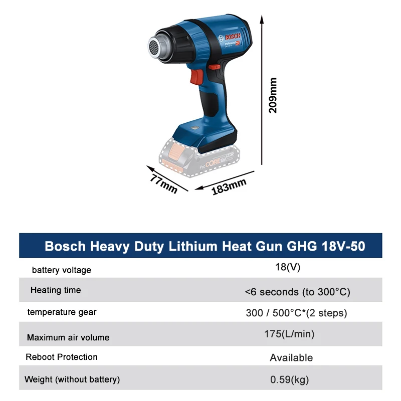 Bosch Heat Gun Ghg 18v-50 Cordless Hot Air Gun Rechargeable 18v