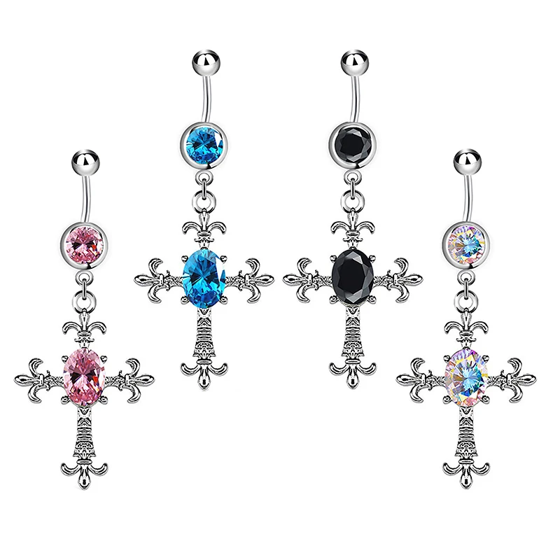 Stainless Steel Cross Dangle Belly Button Ring Fashion Punk Cool Navel Nail For Women Crystal Rhinestone Body Piercing Jewelry piercing jewelry body piercing jewelry body jewelry belly button piercings