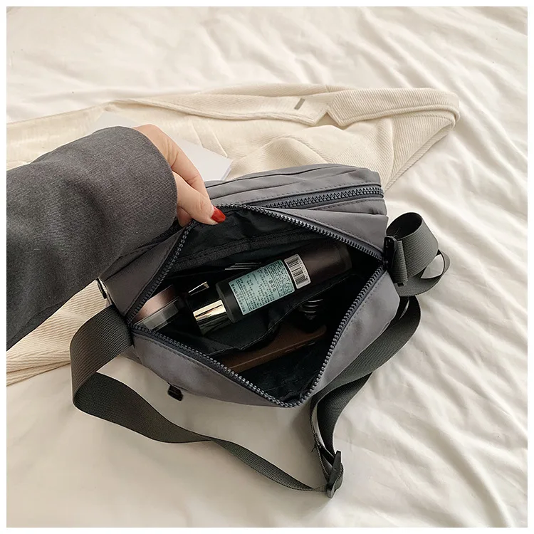 Canvas Crossbody Bag Fashion Retro Art Simple Solid Color Zipper Pocket Lightweight Large Capacity Shoulder Bag Student Handbag