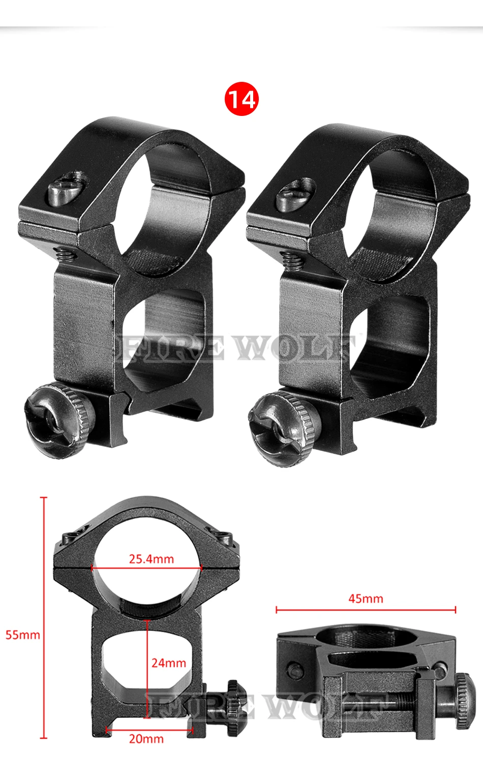 perfil baixo alto para escopo de rifle, caça montagem