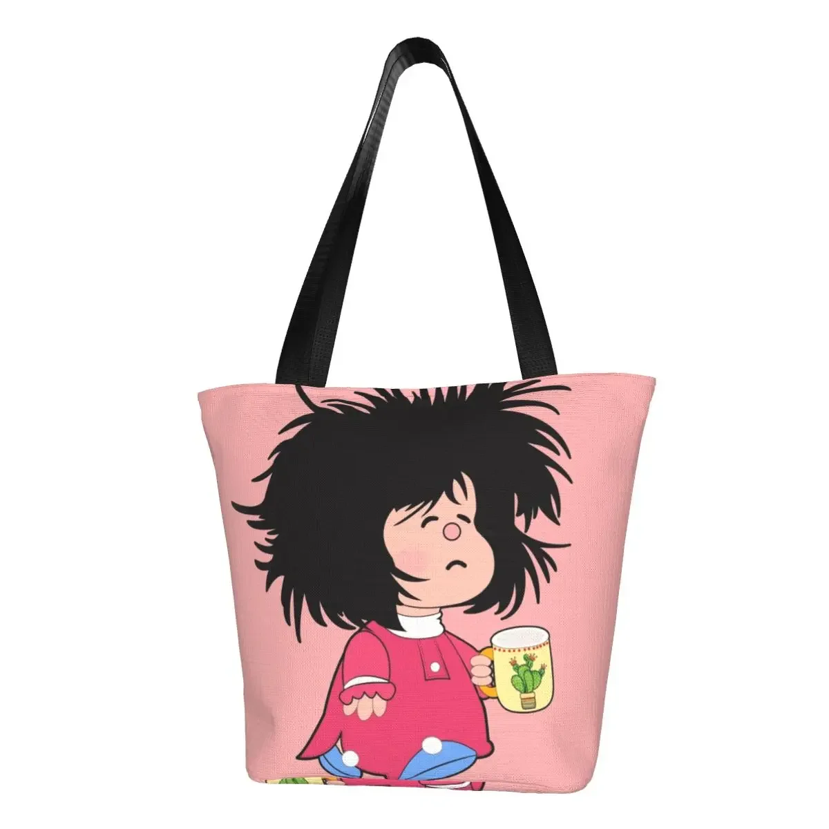 

Reusable Funny Mafalda Shopping Bag Women Canvas Shoulder Tote Bag Portable Quino Argentina Comic Groceries Shopper Bags