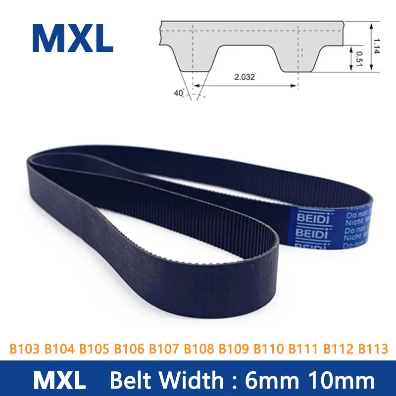 

1PCS MXL Timing Belt Width 6/10mm Rubber Closed Loop Synchronous Belt B103 B104 B105 B106 B107 B108 B109 B110 B111 B112 B113MXL