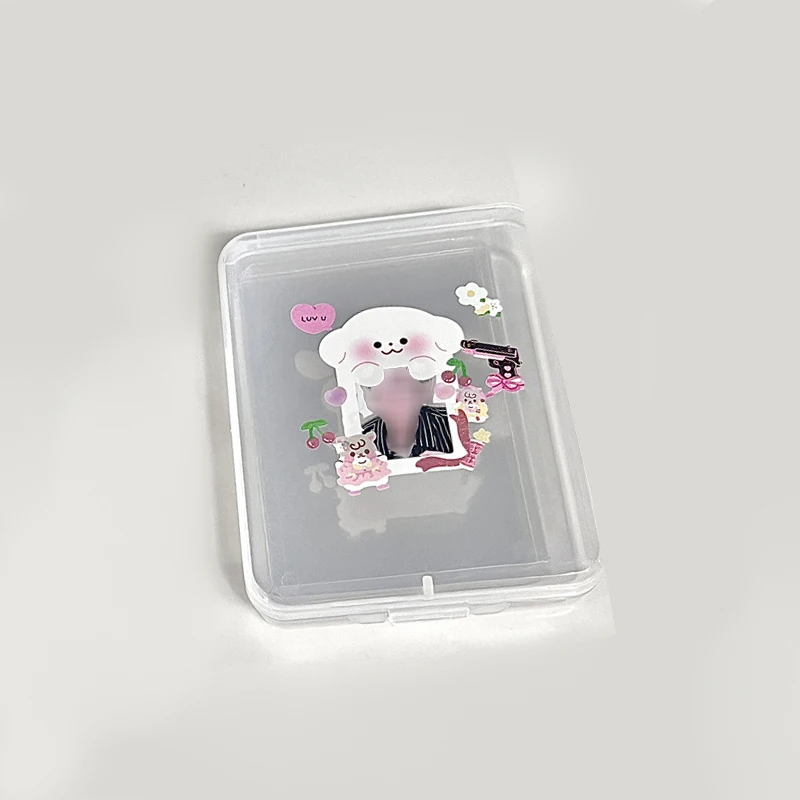 Plastic Transparent Storage Box With Lid Stickers Collection Desktop Container Case Photocard Holder Home Small Card Storage Box desktop storage box stationery storage box storage drawer boxes