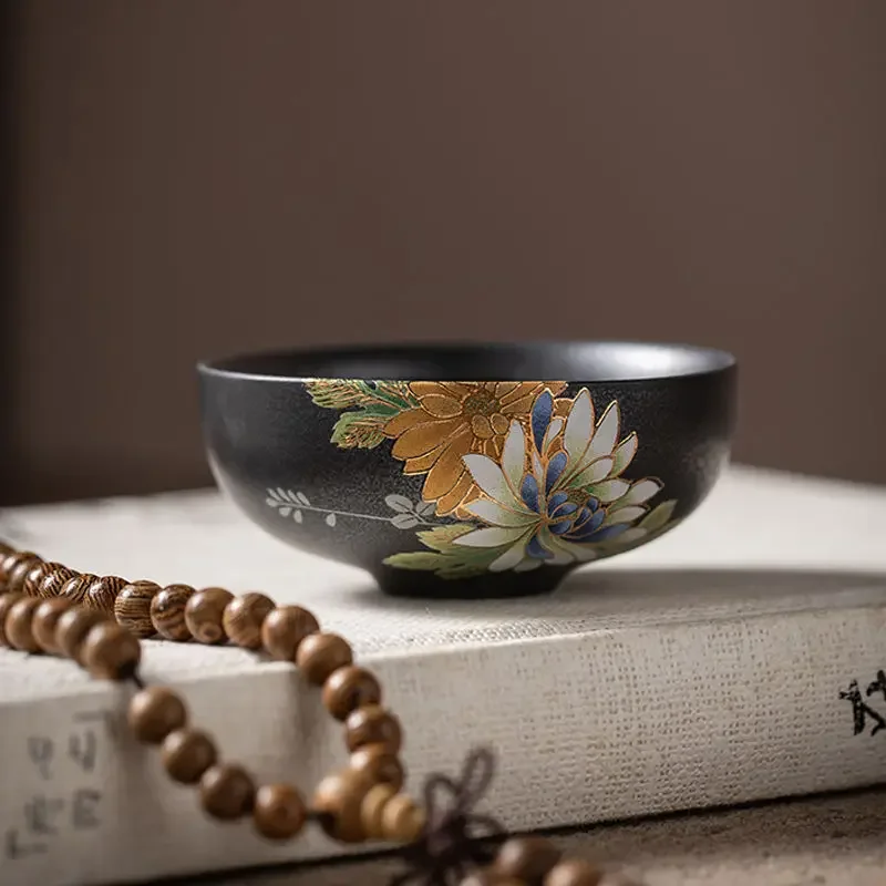 Kiln turned silver black hot stamping relief craft tea cup Goupin cup antique ceramic master cup tea cup Kung Fu tea set