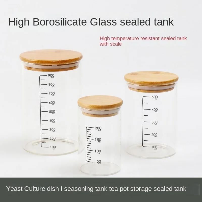 

Graduated Glass Sealed Tank Fermentation Culture Dish Yeast Tank Bottle With Bamboo Lid Baking Supplies Glass Jar