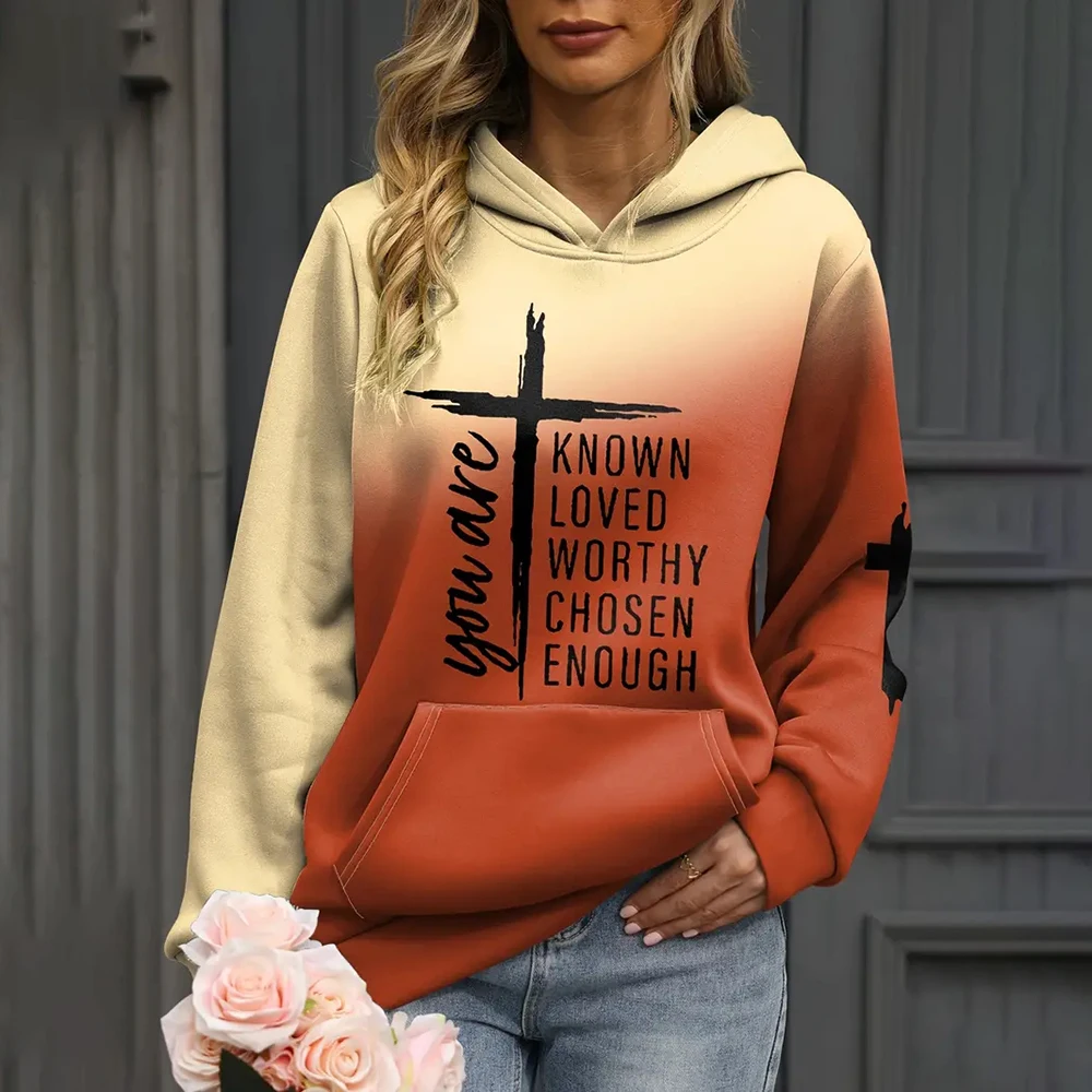 

Cross 3D Printed Women's Sweatshirt Casual Long-Sleeved Oversized Women's Hoodie Sweatshirt Warm Street Two-Piece Set