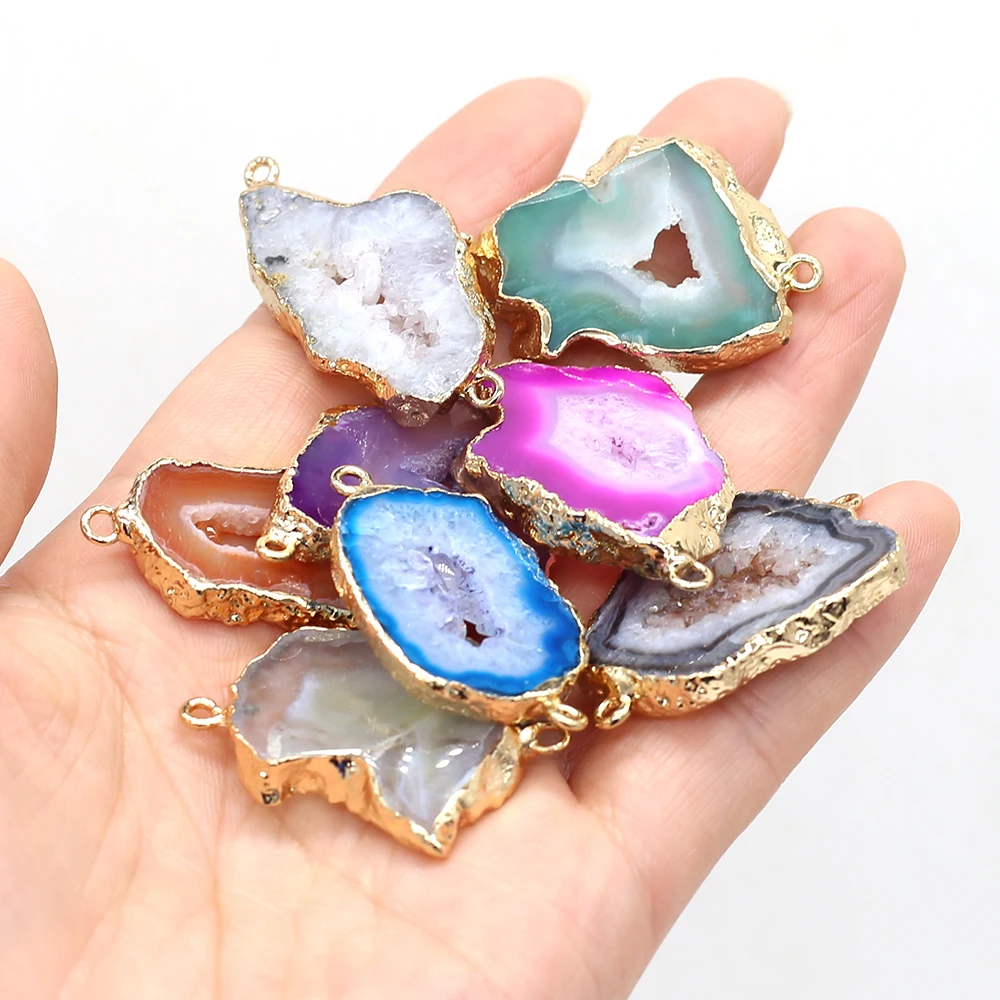 

Натуральные кварцевые подвески с друзой, позолоченные соединители с двойным отверстием для изготовления ювелирных изделий «сделай сам», Ж...