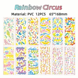Sparkly Korean Sticker Collection: Ultimate Cute & Aesthetic Designs for Journaling & Crafting (Rainbow Circus 12PCS)