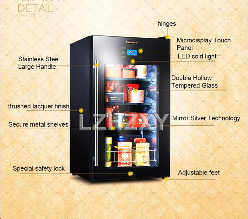 95L Wine Refrigerators Cold Storage Refrigerator transparent glass door tea drinks freezers -5to10 degrees C food sample cabinet
