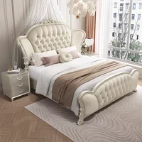 Lit double nordique 180x200cm avec tête de lit, cadre de lit complet pour chambre à coucher, ensemble de meubles de chambre à coucher royale ﻿   Luxe 1