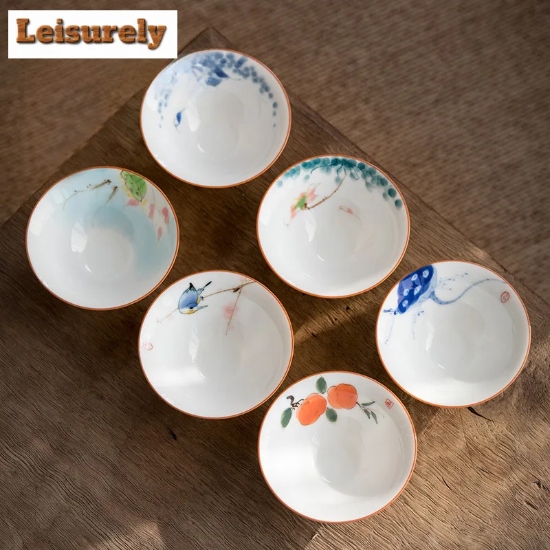 60ml White Porcelain Master Cup Hand Painted Ceramic Tea Cup Bowl Teaware Tea Set Cup Kungfu Teacups Set Small Cone Bowl Chazhan