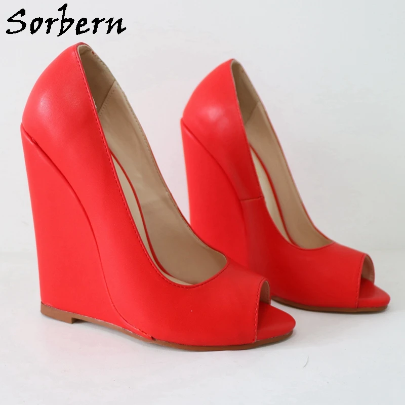 Sorbern 여성용 오픈 토 슬립 온 슈즈, 멀티 컬러 펌프, 웨지 하이힐, 용수철 레이디 힐, 맞춤형 플러스 사이즈 48
