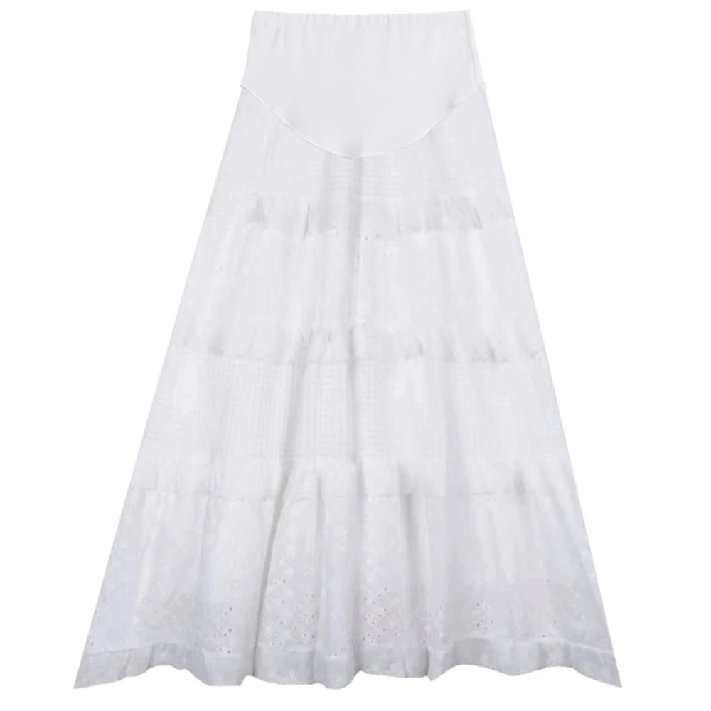 임산부 용수철 자수 레이스 케이크 스커트, A라인 롱 스커트, 가을 여름 신상