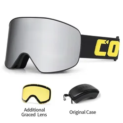 Premium COPOZZ Ski & Snowboard Goggles - Anti-Fog, UV400 Protection, Double Layer Lens (Silver set)