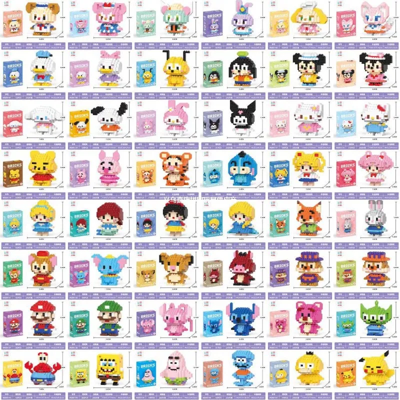 Disney Sanrio Building Block Toys Cartoon Characters Stitch, Mario Katie Cat Small Particle Construction Assembly Toys Wholesale 2