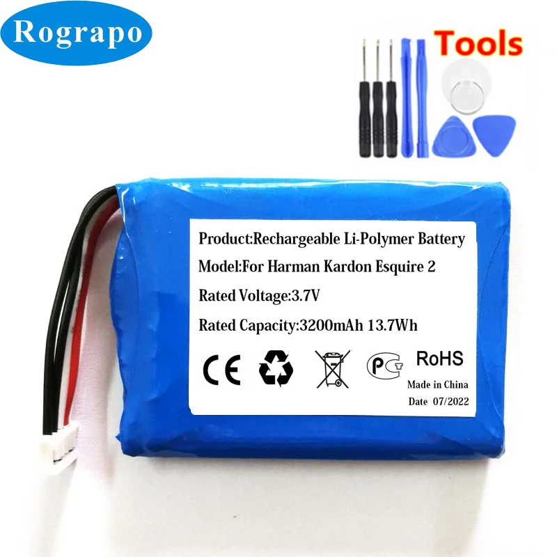 New 3.7V 3200mAh GSP805070 Replacement Battery For Harman Kardon Esquire 2 CP-HK03 Speaker Loudspeaker 5-wire Plug +tools