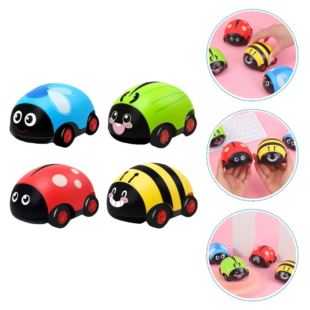 

4Pcs Ladybug Shaped Pull-back Car Friction Powered Car Toys Cognitive Joy (Random Style)