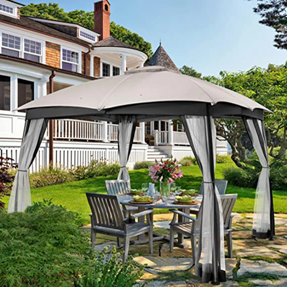 10x10 Gazebo for Patio, Double Vent Canopy Gazebo with Netting Screen and Sand Bags, Outdoor Heavy Duty Steel Patio Gazebo