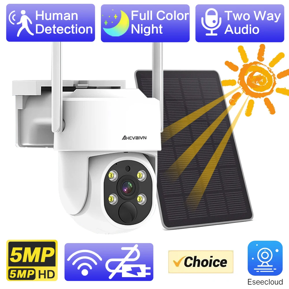 Hd Solar Wifi Ptz Camera 5Mp Outdoor Ip66 Impermeabile Pir Detection Auto Tracking Wireless Cctv Telecamera Di Sorveglianza Di Sicurezza