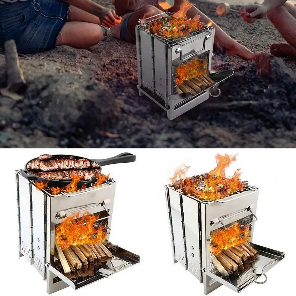 

Outdoor Grill Mini Firewood Stove Folding Grill Outdoor Wood Folding Camping Stove Equipment Barbecue Supplies Square Cooki B1M6