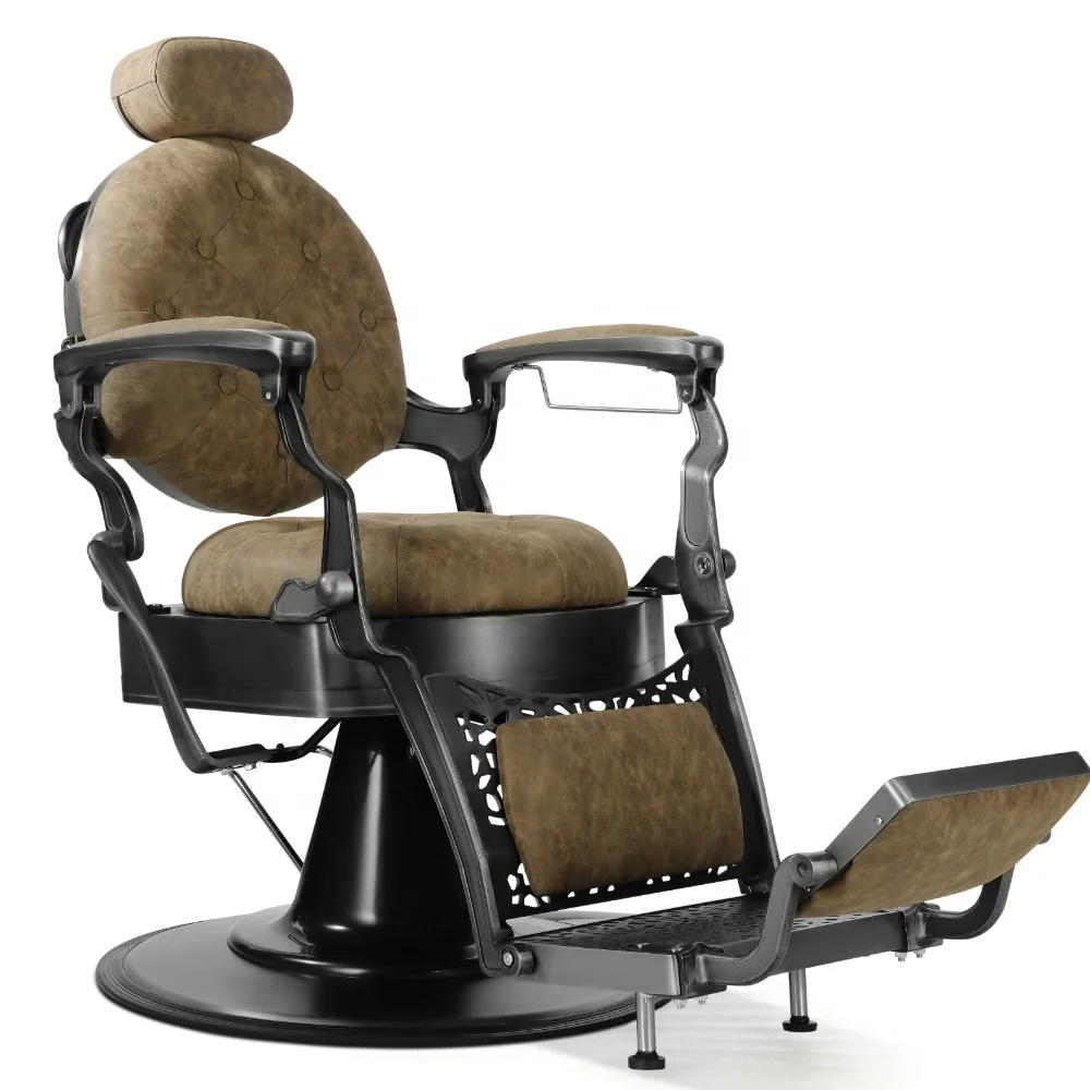 

Brown barber chair vintage arm chair Super quality salon equipment Aluminum hair salon furniture