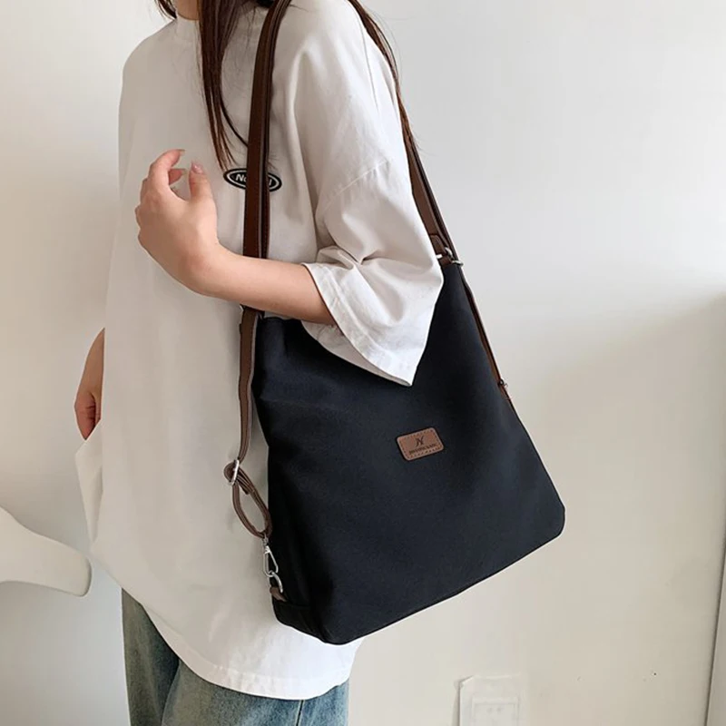 Women's Canvas Tote Bag High Capacity Minimalist College Style Fashion Versatile Casual One Shoulder Crossbody Backpack