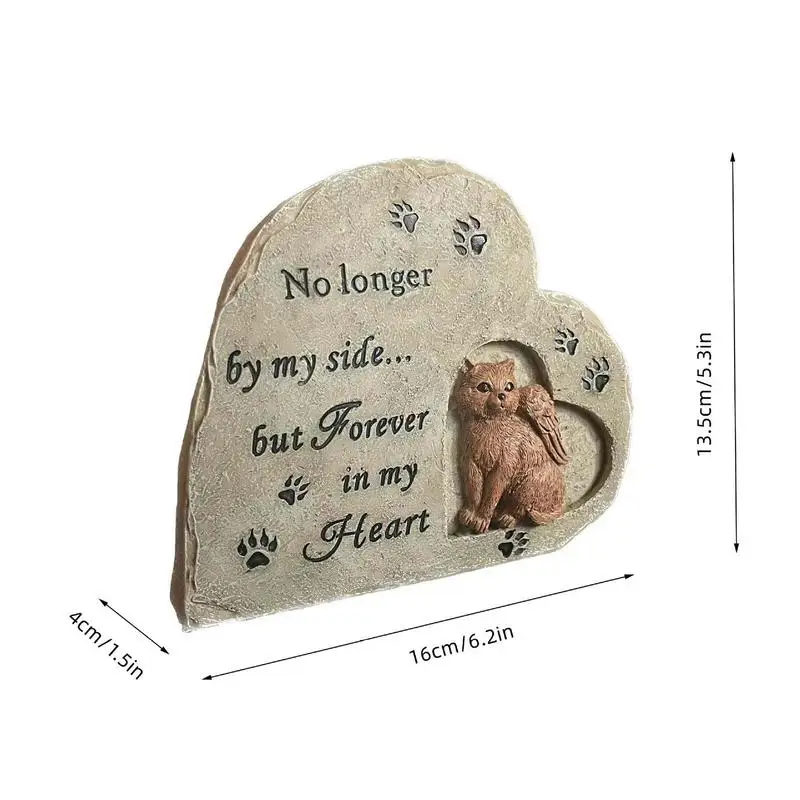 Cat Memorial Stone Cat Angel Memorial Stones Heart Shaped Weatherproof Grave Markers Outdoor Resin Gifts For