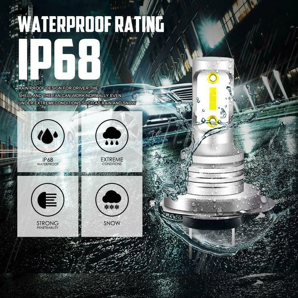 H7 LED 자동차 헤드라이트 하이 로우 빔 변환 키트, 하이 또는 로우 빔, 매우 밝은 자동 안개등 전구, 55W, 8000LM, 6000K, 2 개