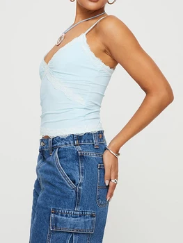 Women Camisole Sleeveless Tops V-neck Backless Lace Trim Fit Summer Vest for Party Club 5