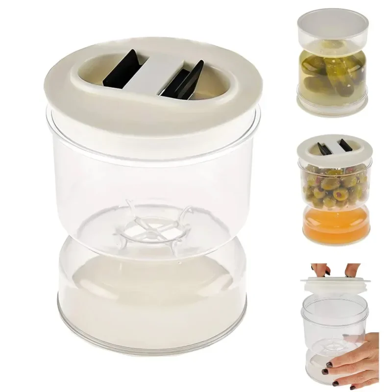 

Kitchen Accessories Pickle Olive Hourglass Jar Pickle Juice Wet and Dry Separator Food Container with Strainer Flip Airtight Lid