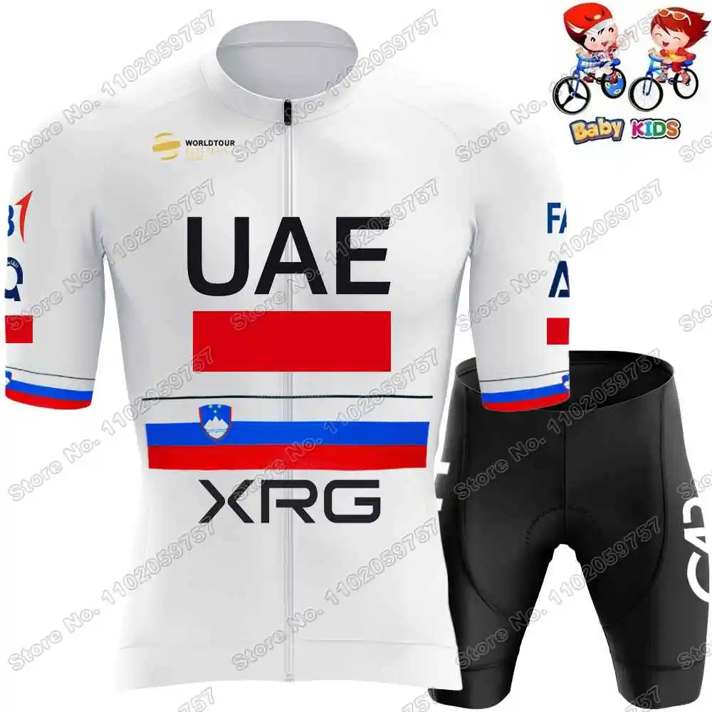 2025 Kids UAE Team Cycling Jersey Set Boys Girls France TDF Cycling Clothing White Yellow Tadej Pogacar Children Road Bike Shirt 5