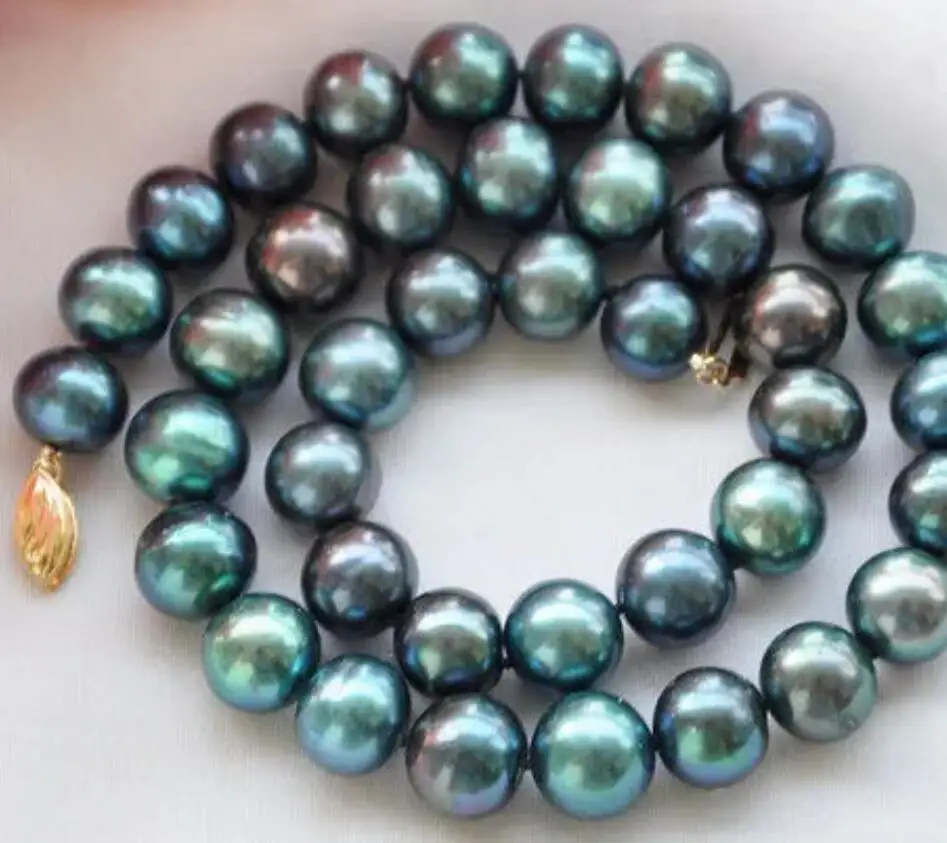 

JEWELRY NECKLACE New 8-9mm PEACOCK BLACK ROUND Freshwater cultured PEARL NECKLACE
