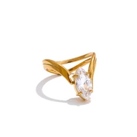 stainless Steel Zirconia Delicate Ring 18K Golden Plated Hypoallergenic Exquisite Jewelry