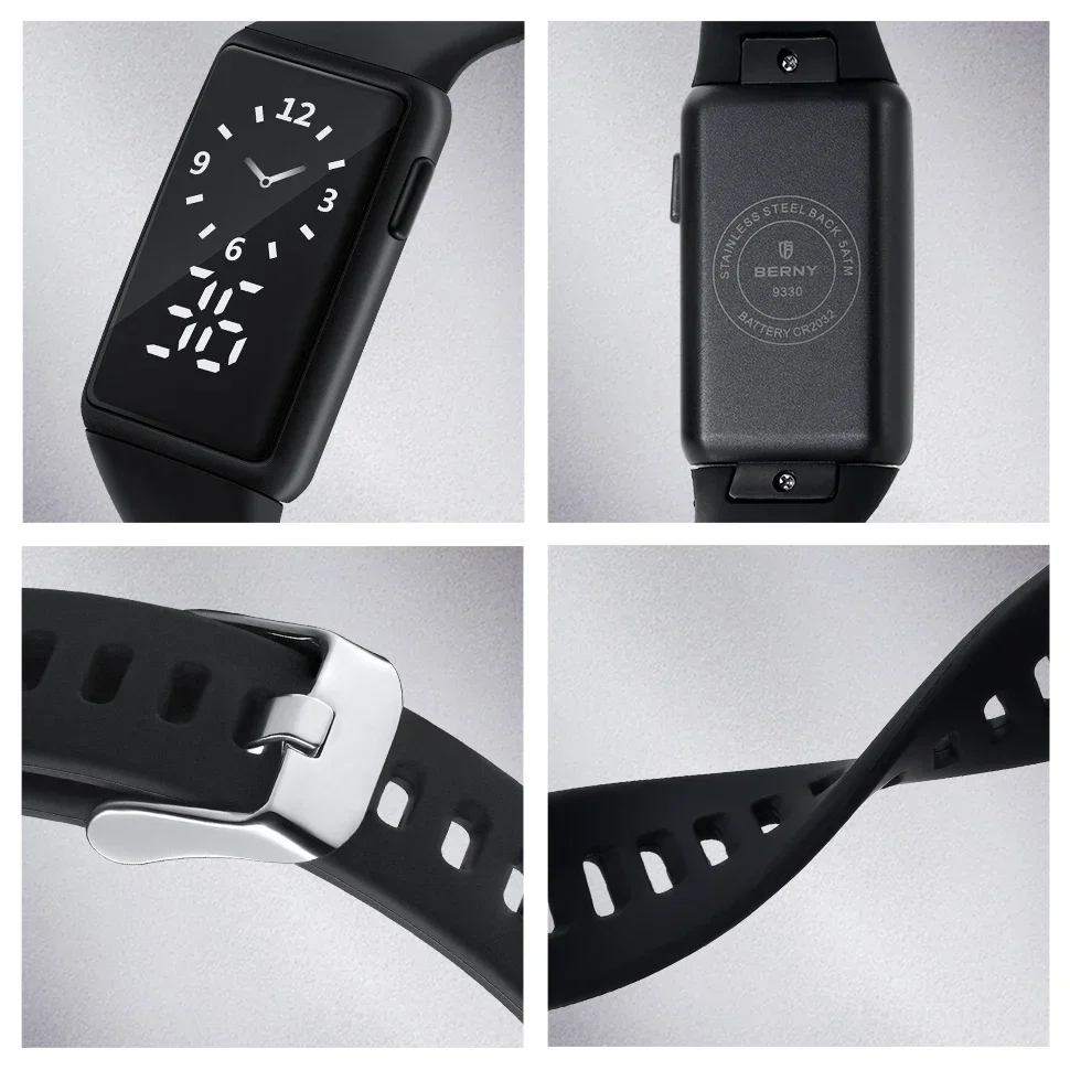 BERNY Men's Watches Sports Electronic Watch for Men Simple Digital LED Calendar Soft Silicone Waterproof Student Wristwatch 3