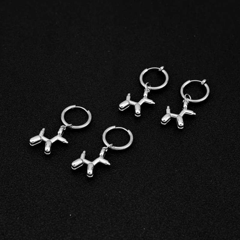 Stainless Steel Balloon Dog Pendent Earrings Hoop poodle Dog for Women Party Ear Clips Gifts Men Lovers Rock Punk Hip Hop hoop earrings,animal earrings,chain ear clips