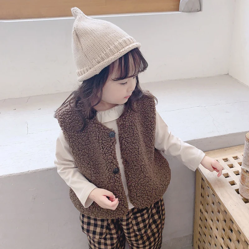 Children Vest Autumn Winter Girls Boys Plush Vest Baby Plus Velvet Waistcoat Single Breasted V Neck Child Warm Fashion Warm Teddy Hair Coat