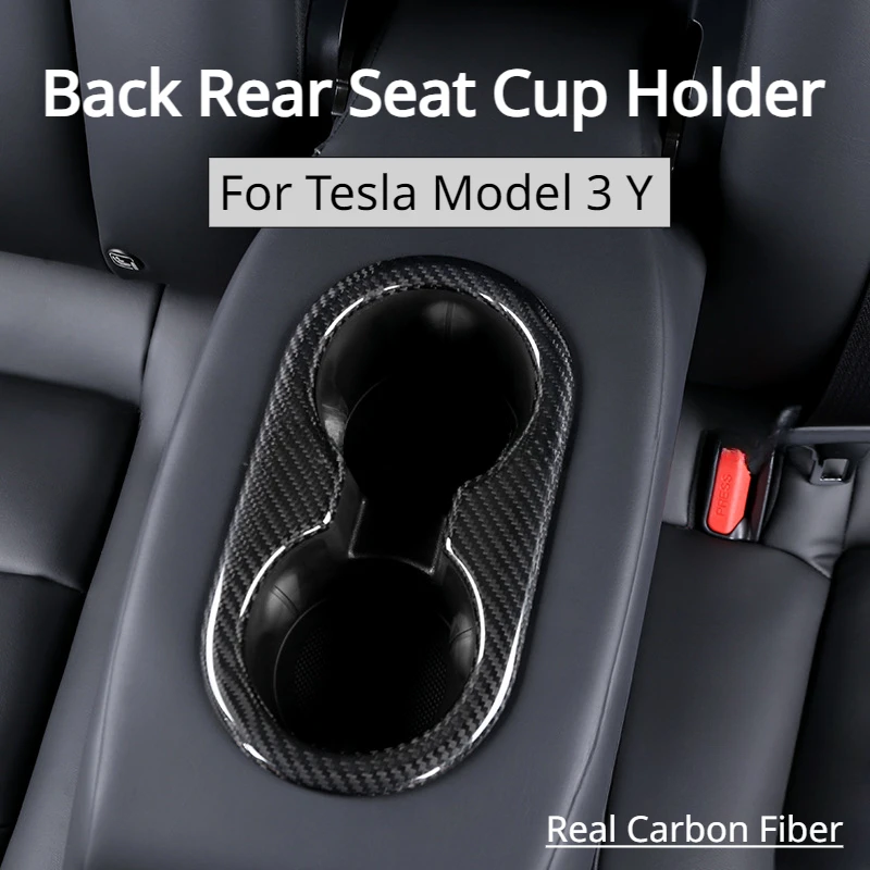 

Back Rear Seat Cup Holder for Tesla Model 3 Y Real Dry Carbon Fiber Sticker Cover Panel Trim Car Decoration Modification 2023
