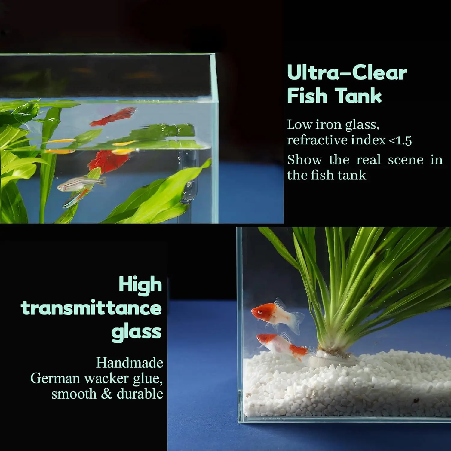 3 Gallon Ultra Clear Glass Fish Tank Rimless Low Iron Aquarium for Betta/Nano/Goldfish/Snail/Shrimp Small Fish Tank