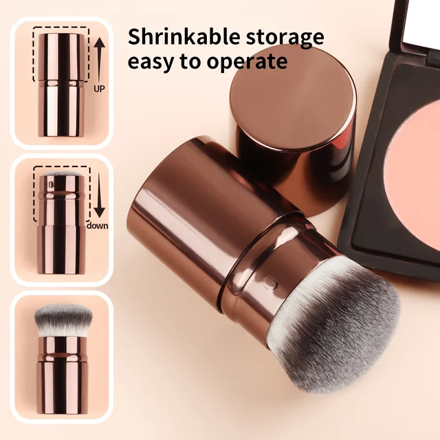 1pc Portable Short Retractable Brush Powder Foundation Brush Blusher Concealer Brush Dust Proof Travel Makeup Tool With Cover